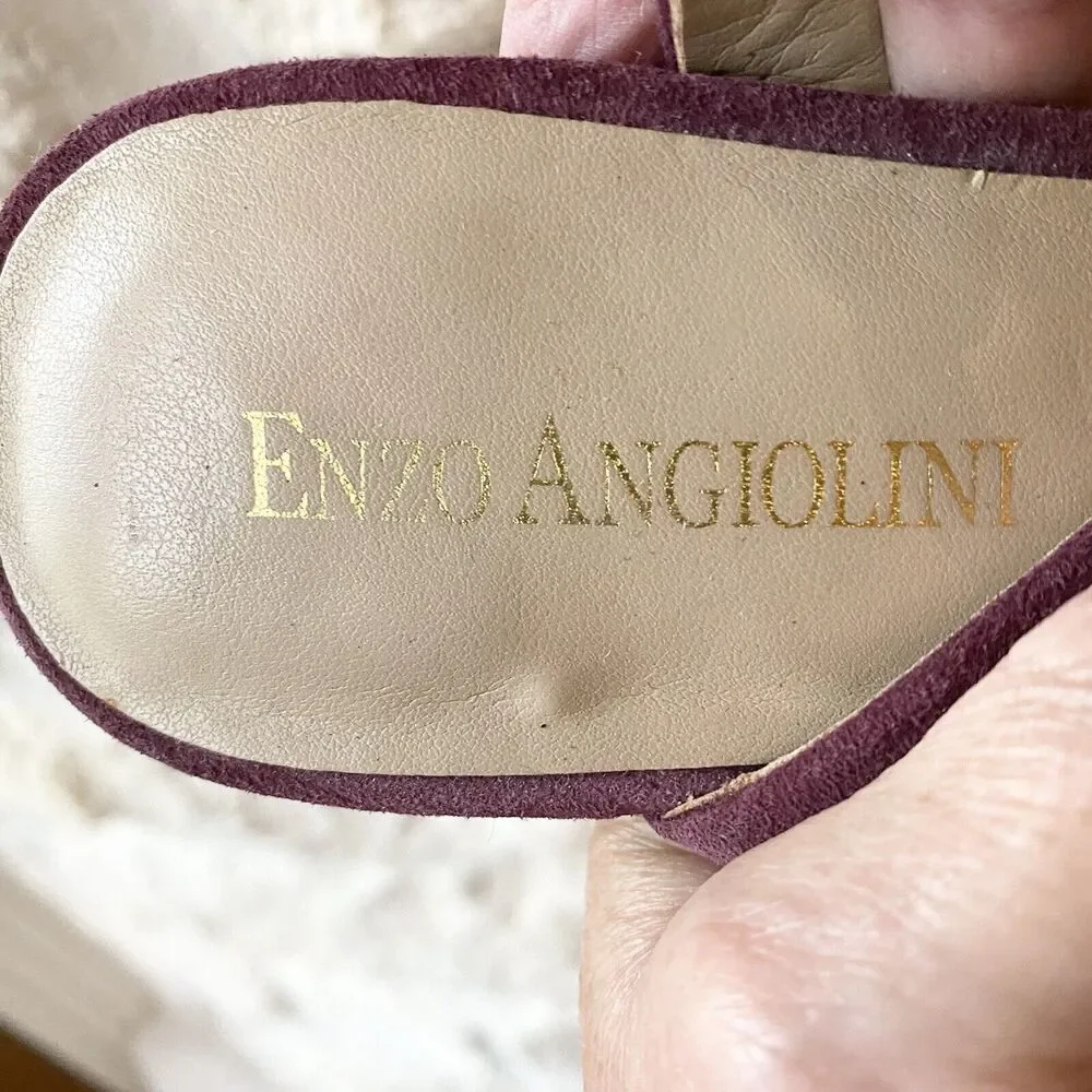 Enzo Angiolini‎ Trudy Maroon Purple Leather Block Heel Sz 6.5 EU 37